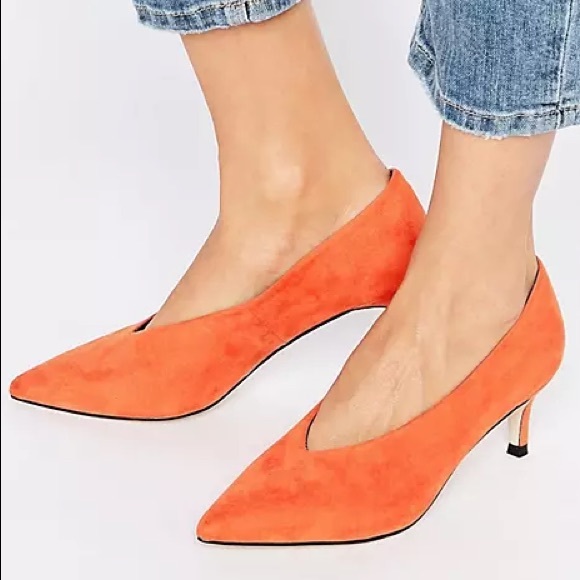 ASOS Shoes Asos Suzie Pointed Kitten Heel Bright Coral Shoes Poshmark